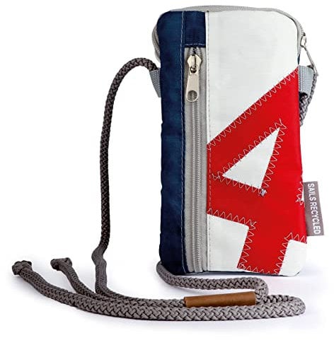 360° Grad Handytasche & Portemonnaie unisex aus Segeltuch, weiss blau, Zahl rot, verstellbare Kordel grau
