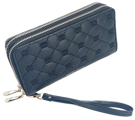 Yibingkea Portafoglio da donna in pelle PU con doppia cerniera portamonete da donna grande capacità portafoglio per telefono con più slot per carte da polso (Black2)