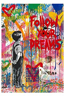 YTITILUCK Banksy Graffiti Street Art Leinwand Gemälde Follow Your Dreams Poster Wandkunst für Wohnzimmer Wohnkultur Wandbild 60X80cm(24x31in) Innenrahmen