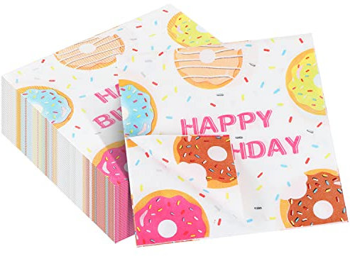 60 Stück Donut Party Dekorationen Donut Servietten, 33 x 33 cm Donut Grow Up Party Servietten Happy Birthday Papierservietten für Geburtstag Party Supplies Donut Party Tischdekorationen (Donut)