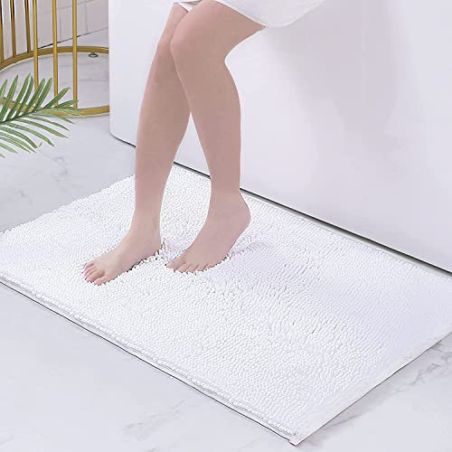 Homaxy rutschfeste Badematte Chenille Badezimmerteppich Mikrofaser Badteppich Saugfähige Hochflor Badvorleger - 60 x 90 cm, Weiß