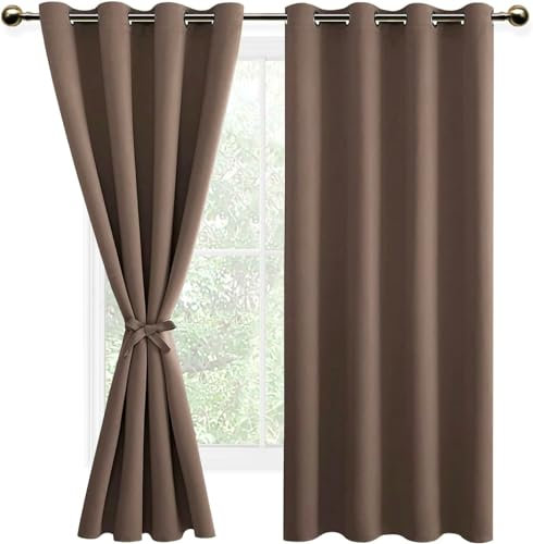 DWCN Vorhang Blickdicht Khaki Verdunkelungsgardinen mit Ösen 2 Stücke Vorhang Blickdicht Fensterdeko Thermogardine für Wohnzimmer Schlafzimmer, Cappuccino, 160x132cm(HxB)