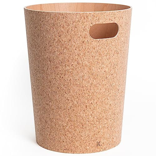Kazai. Corbeille à papier en bois véritable Börje | Poubelle Moderne en Bois pour Bureau, chambre d'enfant et chambre | 9 litres | Liège (classique)