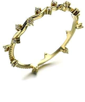 KnBoB Ringe Trauringe, Damen 14 Karat (585) Gold Ring, Gedreht Rebe Weiß Rund Diamant Ring Schlicht Größe 60 (19.1)