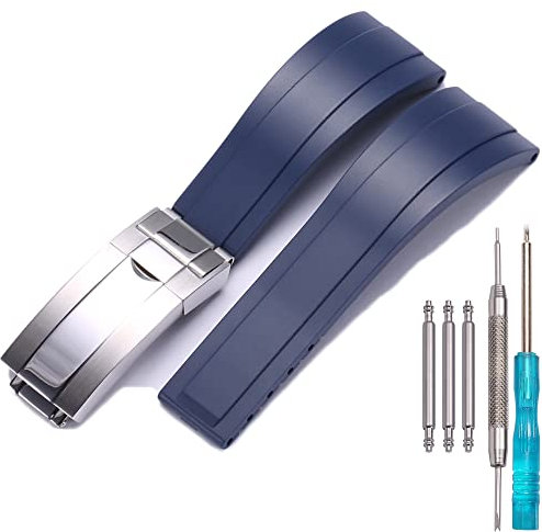 MCXGL Gummi-Uhrenarmband, kompatibel mit Rolex Yacht Master Oysterflex Submariner GMT Daytona 20 mm Armband wasserdichtes Armband Uhrenzubehör (Dark Blue)