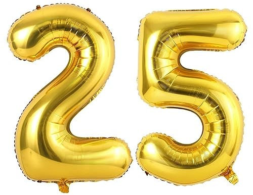 Vthoviwa 40 Zoll/18 Farbens Luftballon Zahlen 25/52 Golden, Helium Luftballon 25. Geburtstag Foil Ballon, 0123456789,10-19,20-25,30,40,50,60,70,80,90, Folienballon 25/52 Party Dekoration