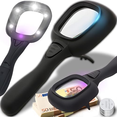 Retoo Lupe mit Licht Handlupe Leselupe beleuchtete mit 5 LED Vergrößerungsglas für Kinder, Inspektion, Hobbies Senioren zum Lesen Bücher, Zeitungen, Landkarten, Hohe Klarheit & Leichtgewicht