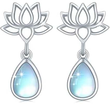 REDSUN Mondstein Ohrringe Silber 925 Mondstein Lotus Ohrringe Mondsteins Ohrstecker Schmuck Geschenke für Frauen Mädchen Kind Tochter Mutter