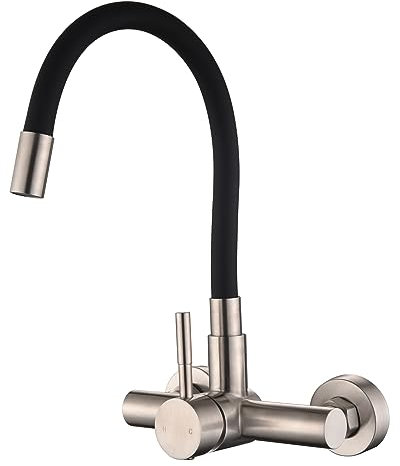 HomeLava Grifo cocina flexible de pared Grifo cocina fregadero negro Grifo cocina pared de Giratorio 360º