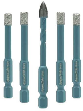 Broca diamante Bits Set 5piezas - JeeynoTols Sierra de diamante 6mm 4piezas+Broca metal duro con mango hexagonal ajuste rápido 6mm 1piezas para baldosas de porcelana cerámica mármol granito piedra kit