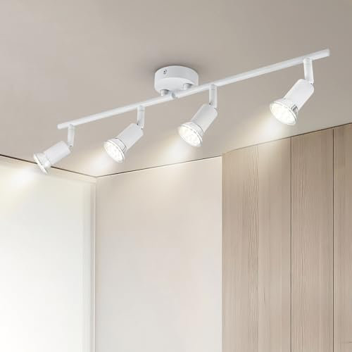 Doughelec LED Deckenstrahler 4 Flammig Deckenleuchte Weiß, Wohnzimmerlampe Schwenkbar Deckenlampe Deckenspot GU10 Spots Modern Strahler Wandstrahler für Küche Schlafzimmer Flur, Ohne Leuchtmittel