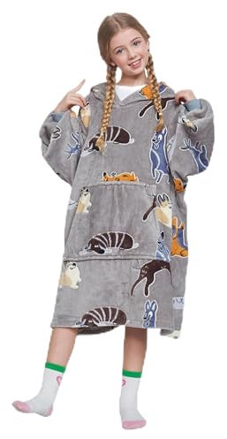 Catalonia Classy Übergroße Fleece Hoodie Decke, Weiche und Warme Decken Hoodie Kinder, Tragbare Decke with Großer Fronttasche für Teenager, Mädchen und Jungen, Weihnachtsgeschenke, Grauer Hund