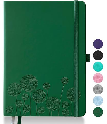 Qefuna Notebook-Tagebuch für Frauen, Notizbuch A5 Leder Journaling Notebooks für die Arbeit, 200 Seiten Reisetagebuch für Frauen Männer mit Stifthalter und Farbband, 5.78×8.34(Grün)