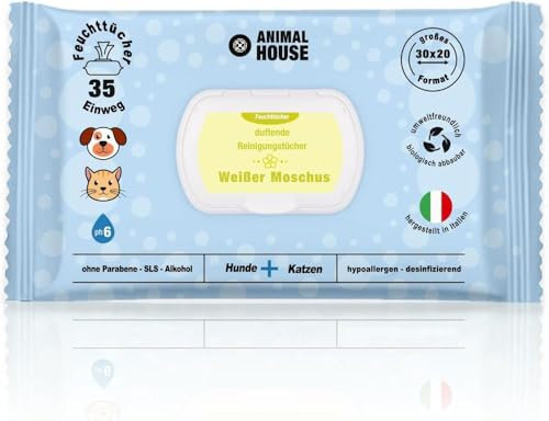 Animal House Toallitas perfumadas 35 PCS: Toallitas húmedas hipoalergénicas y biodegradables para la Limpieza Diaria de Perros y Gatos (35, almizcle Blanco)