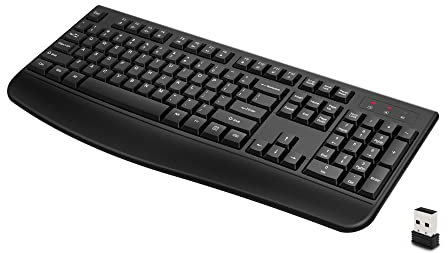 QUASIO Clavier sans fil, 2,4 G, ergonomique, sans fil, avec repose-poignet pour Windows, Mac OS ordinateur portable/PC/ordinateur de bureau/ordinateur portable (noir)