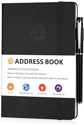 JIANTA Adressbuch mit alphabetischen Registern von A-Z, PU-Leder Adressbuch mit Stift, gebundenes Adressbuch für die sichere Aufbewahrung von Email, Telephon und Adress Kontakten