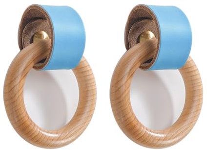 GETSTREE 2 maniglie in pelle per armadietti, maniglie ad anello in legno per cassetti, chiodi, armadi, porte, armadi, maniglie (blu)