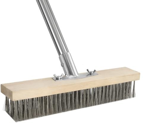 Newthinking Wire Broom Brush, Heavy Duty Weed Wire Broom with Long Handle, Stiff Metal Bristle Moss Cleaning Brush for Outdoor Patio Deck