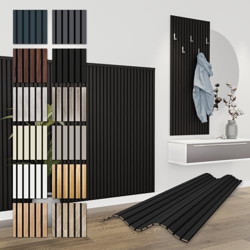 HEXIM Akustikpaneele 8 Stück 138,5x60cm Holz Comfort - flexible Holzpaneele Platten Lamellenwand Holz MDF Wandpaneele Lamellenverkleidung Wandverkleidung schalldämmend (6.64m² Black Edition)