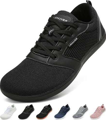 LENUVER Barfußschuhe Damen Sommer Barfussschuhe Herren Traillaufschuhe Atmungsaktiv Straßenlaufschuhe Leichte Fitnessschuhe Schnell Trocknend Sneaker (Schwarz, 43EU)