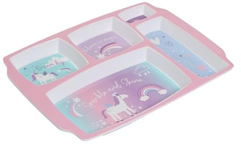 Swan Household Kids Five Section Meal Tray - Make Serving a Balanced and Exciting Meal for Toddlers - Reusable Divided Breakfast, Lunch, Dinner Plate (Pink Unicorn)