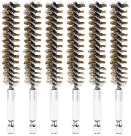 PATIKIL 15mm Dia Bore Brush, 6Pcs Brass Twisted Wire Cleaning Brush Pipe Cleaner with 1/4 Inch Hex Shank for Tubes, Ports, Bearings, Drill Driver, Brass Tone
