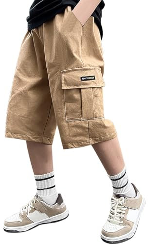 Pantalon Court Cargo Ado Garçon Taille élastique 8-15 Ans Ete Large Shorts et Bermudas Ample Enfant Garcon Pas Cher Confortable Casual Sport Jogging Streetwear Sweatpants (Brown, 9-10 Years)