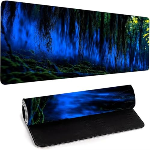 Grand Tapis De Souris De Jeu avec Bords Surpiqués et Dos Antidérapant, Tapis De Souris Gamer, Tapis De Souris à Bords Cousus, for Laptop Computer sous Main Bureau 800 x 300 x 3mm Bleu Arbre 9-D