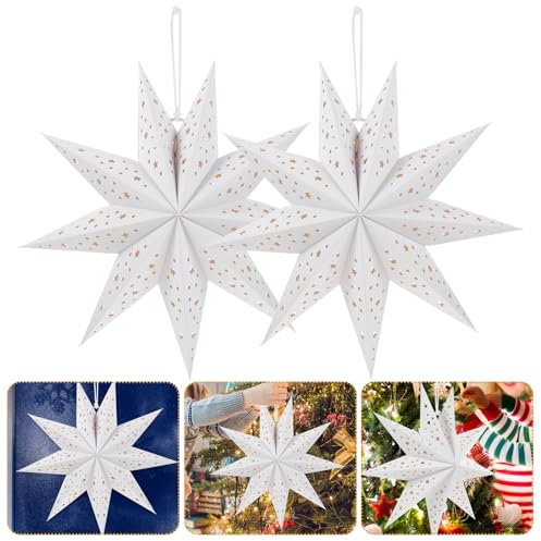 Gatuida Papierstern Beleuchtet zum Aufhängen: 3 Stück Papiersterne Weihnachten Beleuchtet 35cm Advents Leuchtstern Fenster 3D Papierstern mit Beleuchtung Weihnachtsstern Fensterdeko Weihnachten