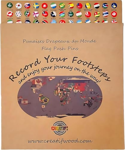 Creatifwood 291 Nationalflaggen-Pins mit 2 Korktafeln – Karten-Pins, Weltkarten-Dekoration und Reise-Tracker