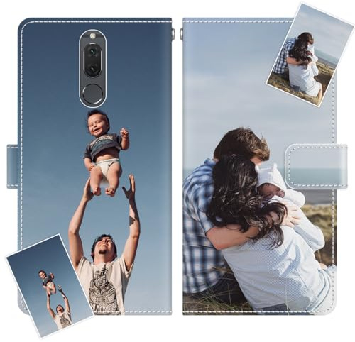 JGOYGYI Personalisierte Leder Handyhülle kompatibel mit Huawei Mate 10 lite,Individuelle Eigenem Foto Bild Text Bildern Foldable Flip Klapphüllen Case hülle+Handykette