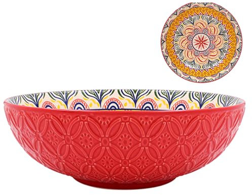 Red Ceramic Bowl Tuscany Bohemian Mediterranean Ethnic Style 26cm Dia