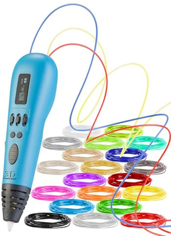 FreeSculpt 3D Stift Erwachsene: 3D-Drucker-Stift, Multi-Filament-System, Farbauswahl, 20 PLA-Filamente (Kinder, Bilder, Kugelschreiber)