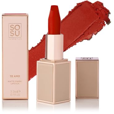 SOSU Cosmetics Matte Lippenstift Te Amo - Langanhaltende, hochpigmentierte matte Farbe, pflegende Textur, vegane Kosmetik, perfekte Deckkraft, sanft und sicher, hochwertige Lippenpflege
