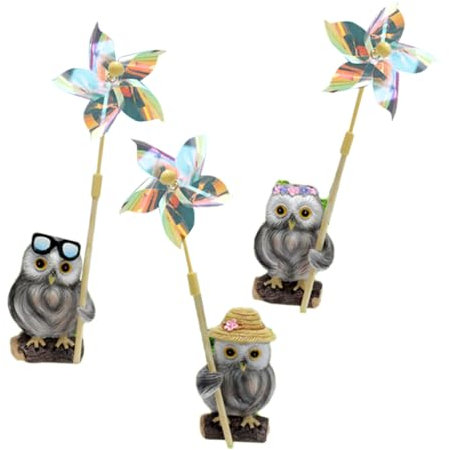 OFFSCH 3sätze Bunte Garten-windmühlen Katze Eule Windrad Deko Wetterfest Outdoor Windspiel Für Terrasse Rasen Gartendekoration