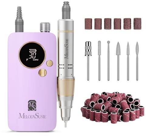 MelodySusie Tragbarer Nagelfräser 30000 RPM, SC320F Professionelle Kabellose Elektrische Nagelfeile für Acrylnägel Gel Polieren Entfernen, Efeile Nagelset für Maniküre Salon Zuhausee(Lila/Gold)