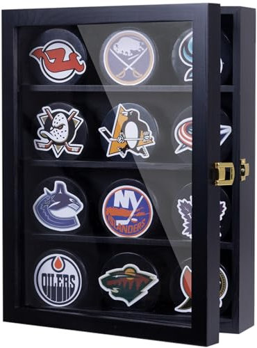 Hockey-Puck-Vitrine, Hockey-Puck-Vitrine, Wandhalterung, Hockey-Puck-Halter, Hockey-Puck-Präsentationsbox, Hockey-Puck-Schattenbox, 12 Stück