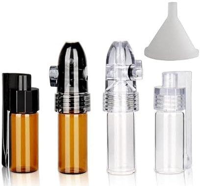 5 Piezas Botella Especias en Polvo, Mini Botella Vidrio Hermética con Cuchara y Embudo, Dosificador Cristal Portátil Pequeñas para Condimentos Pimienta y Especias, Dispensadora Color Marrón y Blanco