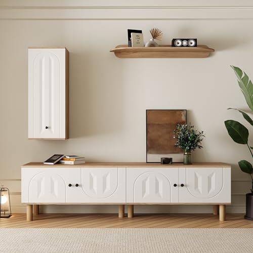 FAYICIC Wohnwand, 3-TLG ., Best. aus: Highboard, Schränke, Wandboard. Weiße und hölzerne, Geschnitzte Türpaneele.