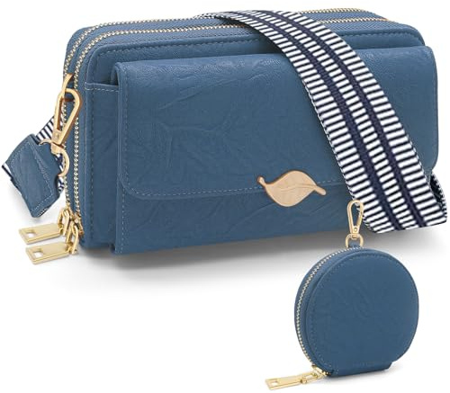 REETEE Handytasche zum Umhängen PU Leder Umhängetasche Klein Damen Große Kapazität Handy Umhängetasche, Crossbody Bag Schultertasche mit Kartenschlitz Verstellbar Breiter Gurt (Dunkelblau)
