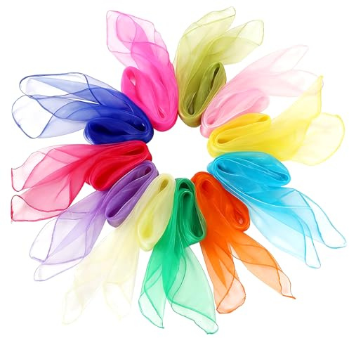 Euablfo 12 Stück Jongliertücher Bunte, 60x60CM Jongliertücher Set, Chiffontücher Sensory Play Bunte Jonglieren Tanztücher, für Sensorisches,Kindershow,Aktivitäten Zubehör Dekoration Jonglieren Zirkus