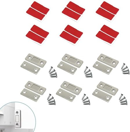 Imán Puerta Adhesivo Ultra Fino – Set De 6 Piezas Con Cierre Magnético Para Puertas, Cajones Y Armarios, Instalación Fácil Sin Taladros, Pestillo Magnético Para Muebles De Cocina Y Cerraduras