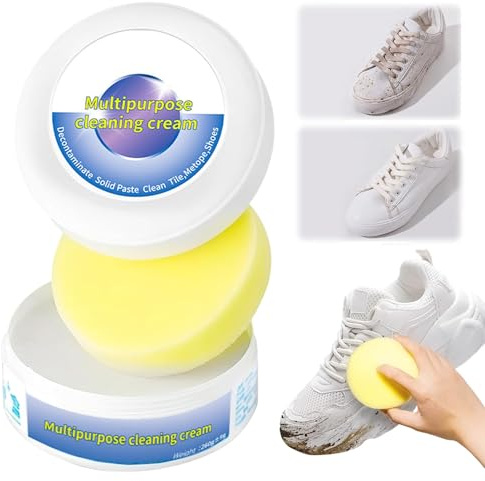 Schuhreiniger Creme 2026, Weiß Schuhcreme zur Reinigung & Fleckenentfernung, Sneaker Cleaner für Leder, Wildleder, Canvas & Kunststoff, Schuhpflege Creme mit Schwammapplikator (1 Stück)