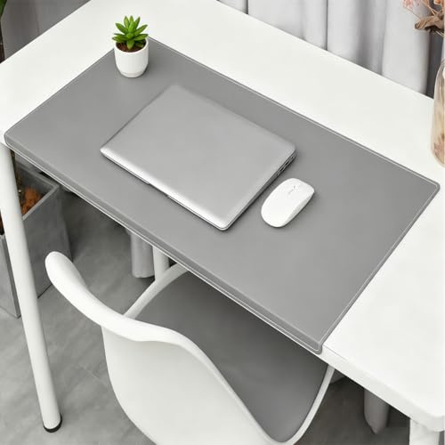 Große Schreibtischunterlage mit Kantenschutz, rutschfeste Kanten, gesperrtes PU-Leder-Mauspad, Tischunterlage für Zuhause, Büro, Schreiben, Arbeit, Spiele, Tippen (Grau, 80 x 40 cm)