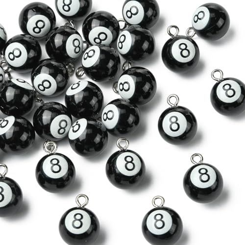 Airssory 30 Stück schwarze Billard-Harz-Charms, 3D-Billard-Sportbälle, digitale Zahlen-Bewertungsanhänger für DIY-Schmuck, Armband, Halskette, Ohrringe, Tasche, Schlüsselanhänger, Handy-Dekoration