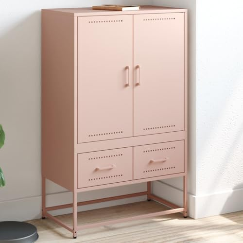 Hoopleep Rosa Highboard, 68x39x111,5 cm, Kaltgewalzter Stahl Schrank mit 2 Türen und 2 Schubladen, robuster Stauraum für Schlafzimmer Möbel