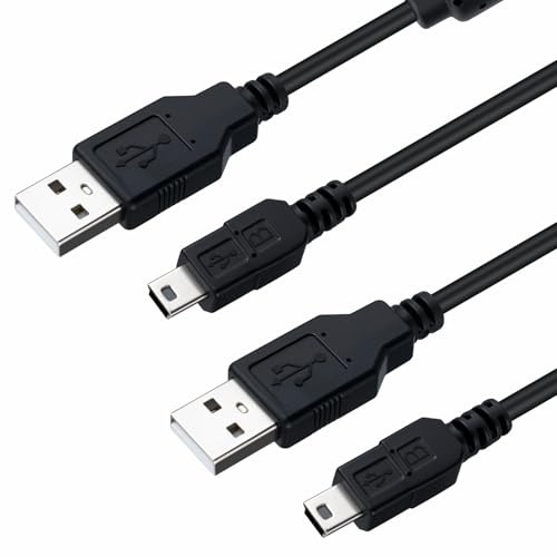 PS3 Ladekabel (3 m, 2pcs) Typ-A-Stecker auf Mini-USB-Ladekabel, kompatibel mit Sony PS3 / PS3 Slim/Dualshock 3 Controller, Hero 3+, Digitalkamera, Dashcam, MP3-Player, GPS-Empfänger