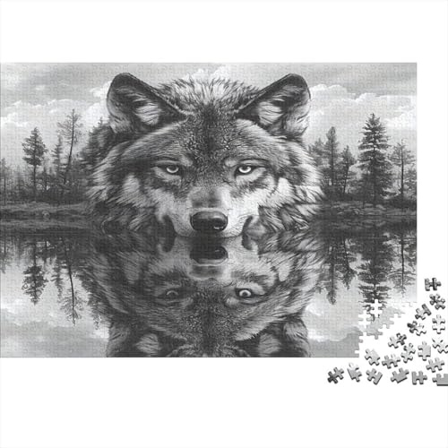 Wolf Reflection Recycled Paper Jigsaw Puzzle Wolf Portrait in Black Forest for Adults 14-99 Years Educational Game Challenge 38x26cm/1000pcs