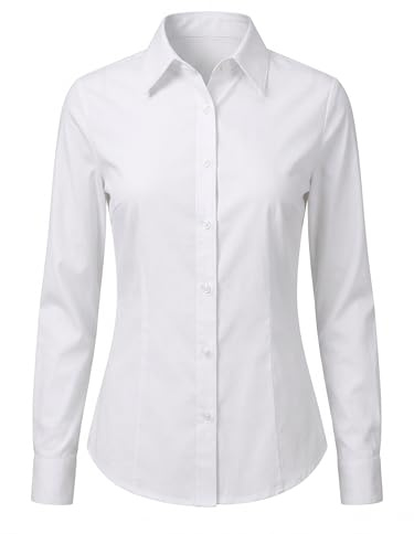UDILEO Camicia Donna Elegante Cotone Elasticizzato Camicetta Blusa Aderente Ufficio Casual Manica Lunga Slim Fit