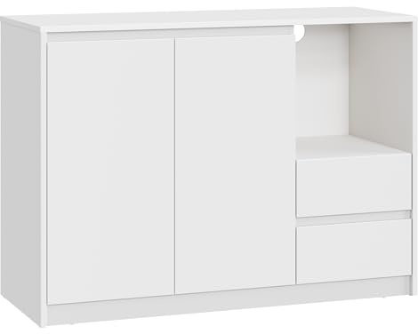 VASAGLE Sideboard, Storage Cabinet with Doors, 3 Drawers and Height Adjustable Shelf, Modern, 103.3 x 40 x 74 cm, for Living Room, Kitchen, Study, Cloud White BBK273W21V3